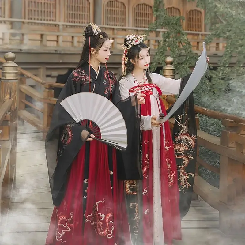 

Chinese silk robe ancient hanfu black red Hanfu aldult Kimono Traditional Vintage Ethnic Ru Skirt cosplay Dance Costume 2025