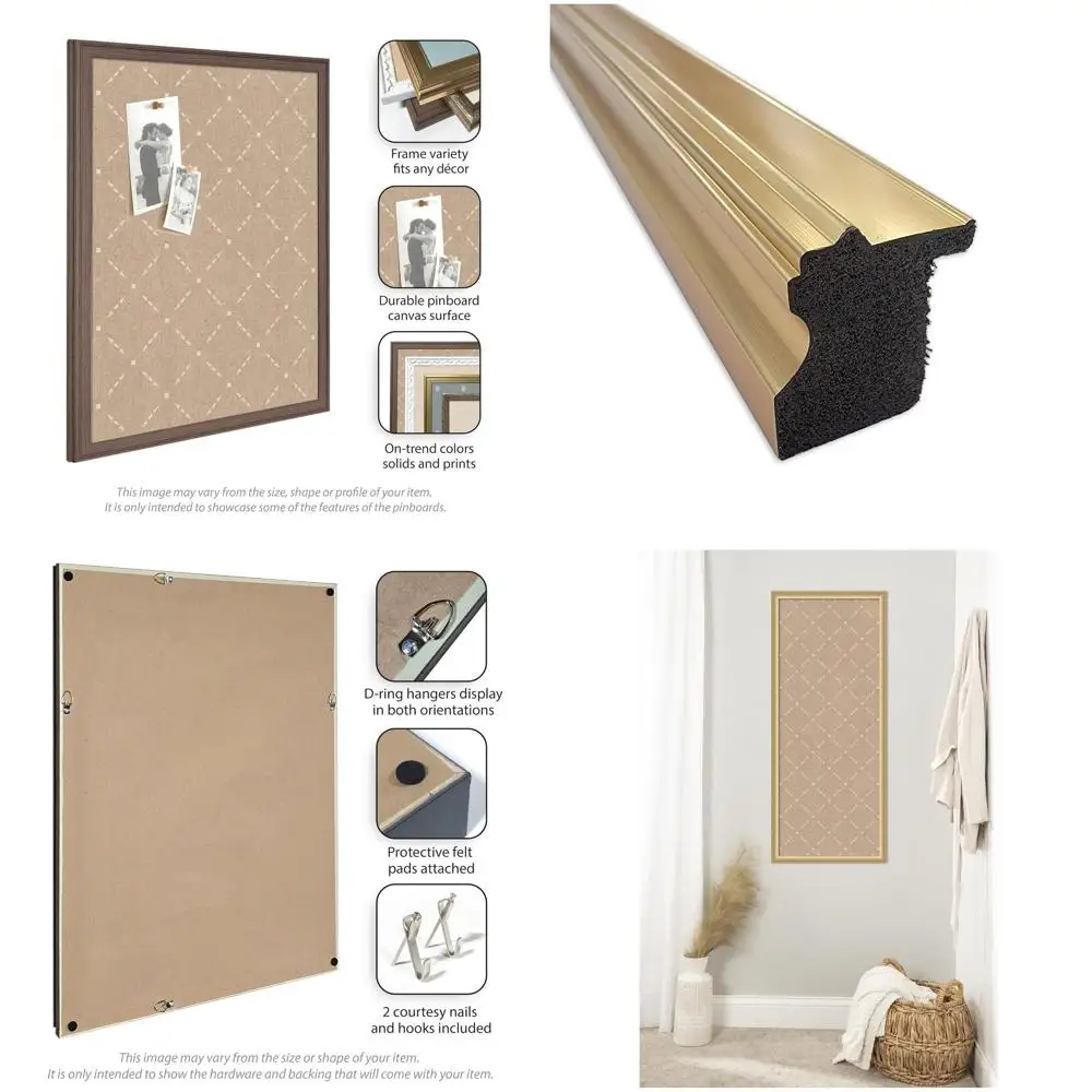 

Beige Lattice Linen Pinboard, 18x42, with Gold Frame for Vision Board or Wall Decor