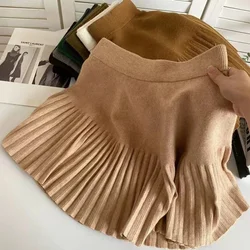 Spicy Girl Solid Color Versatile Knit Skirt Women's Early Autumn 2024 New Style High-Waisted Loose-Fit Slimming A- Line Mini Dre