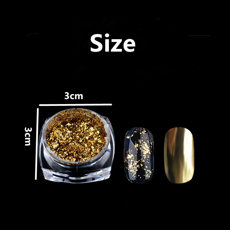 1 個のゴールデンとシルバーのマジックミラーパウダー、金箔パウダー、ネイルアートグリッター