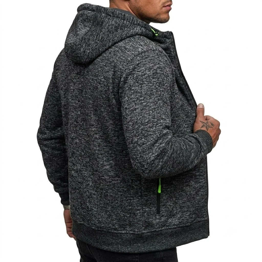 Herren-Kapuzenpullover mit Reißverschluss, Farbblock-Hoodie, Langarmjacke für Herren, Herbst-Outwear, Pullover mit mehreren Taschen, Sportbekleidung – Detail 6