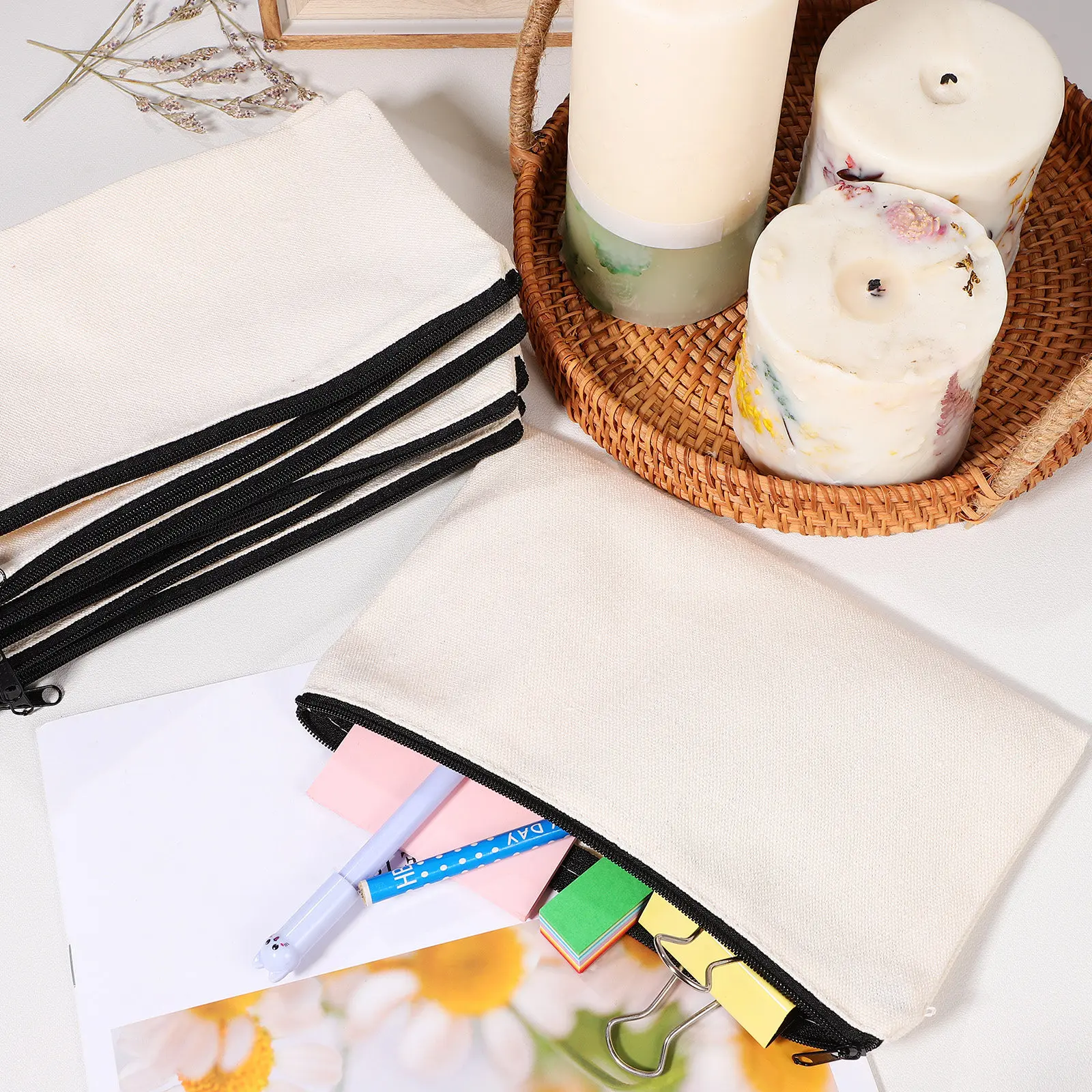 25Pcs Smooth Zipper Canvas Pouch Pencil Case Stationery Bag Organizer Travel Storage Small Functional Bulk Pack