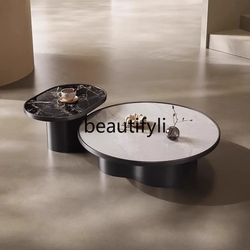 X Set tavolino rotondo minimalista di fascia alta per soggiorno, tavolino da caffè in marmo per piccole famiglie