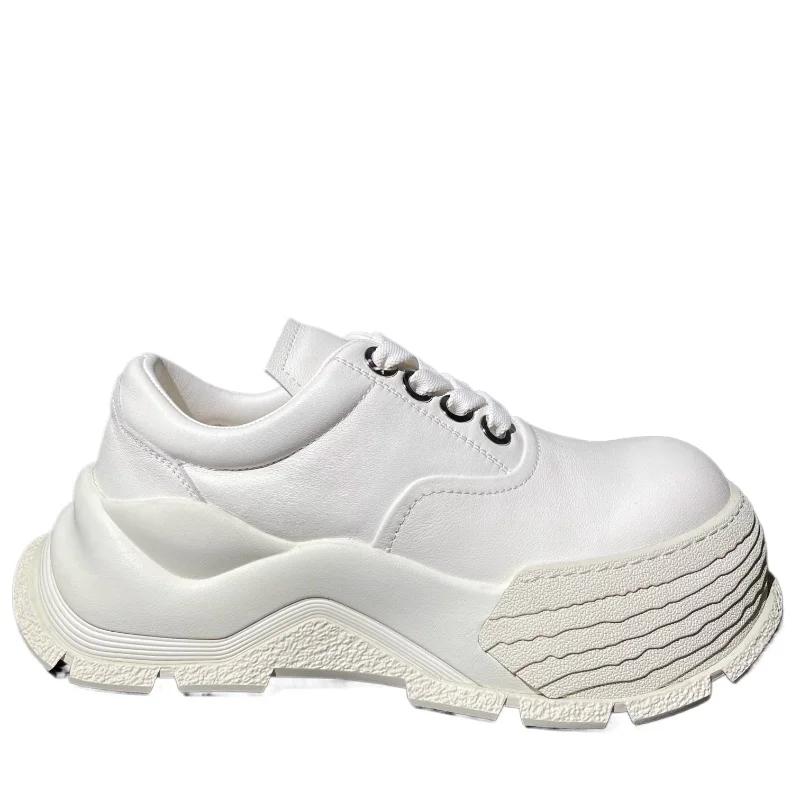 Europe/American Wide Version Casual Board Shoes for Men's Genuine Leather Thick Soled Height Increasing Shoes White Sports Shoes