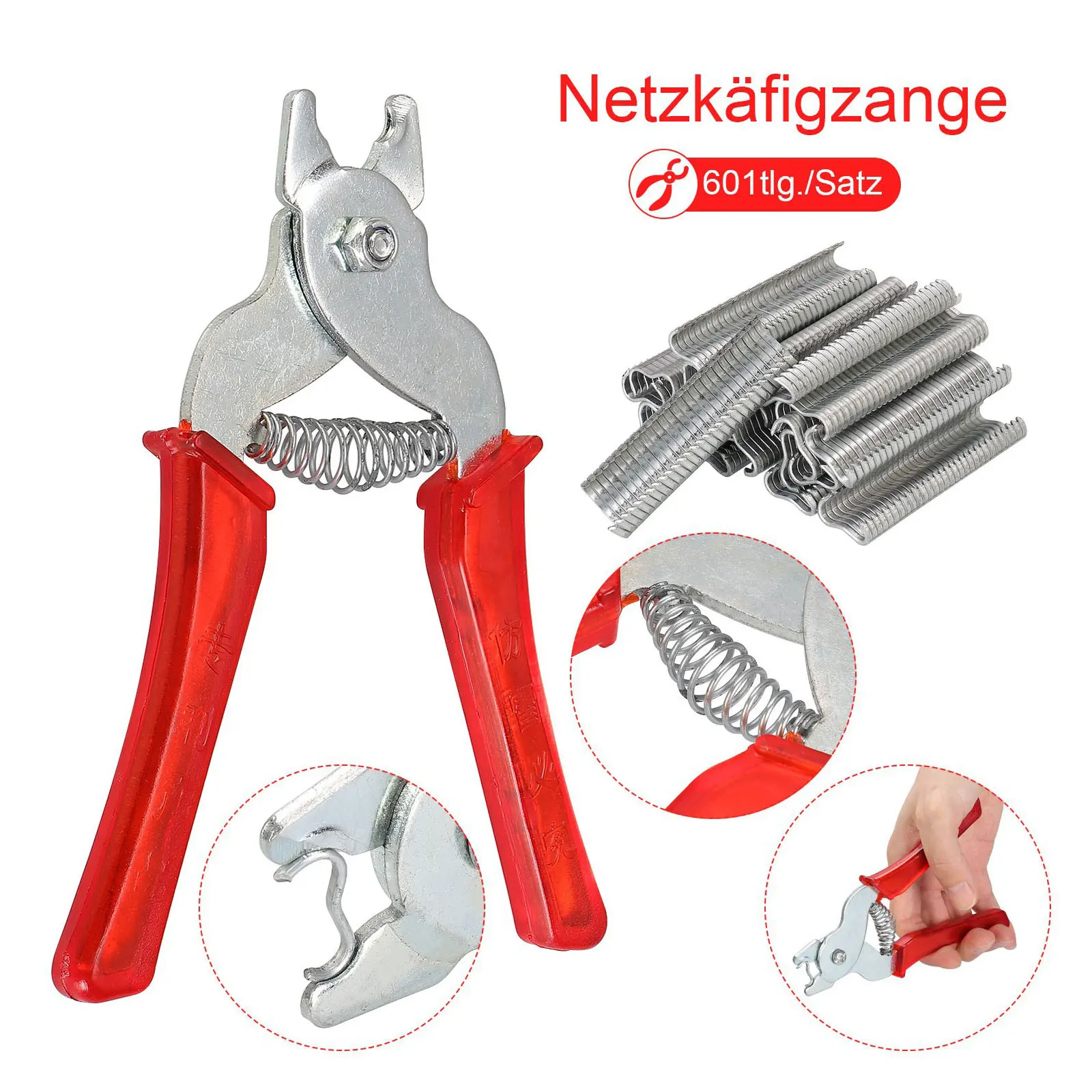 

Hog Ring Pliers + 600pcs Hog Rings M Nails Poultry Cage Installation Tools Fences Netting Tags Traps Cage