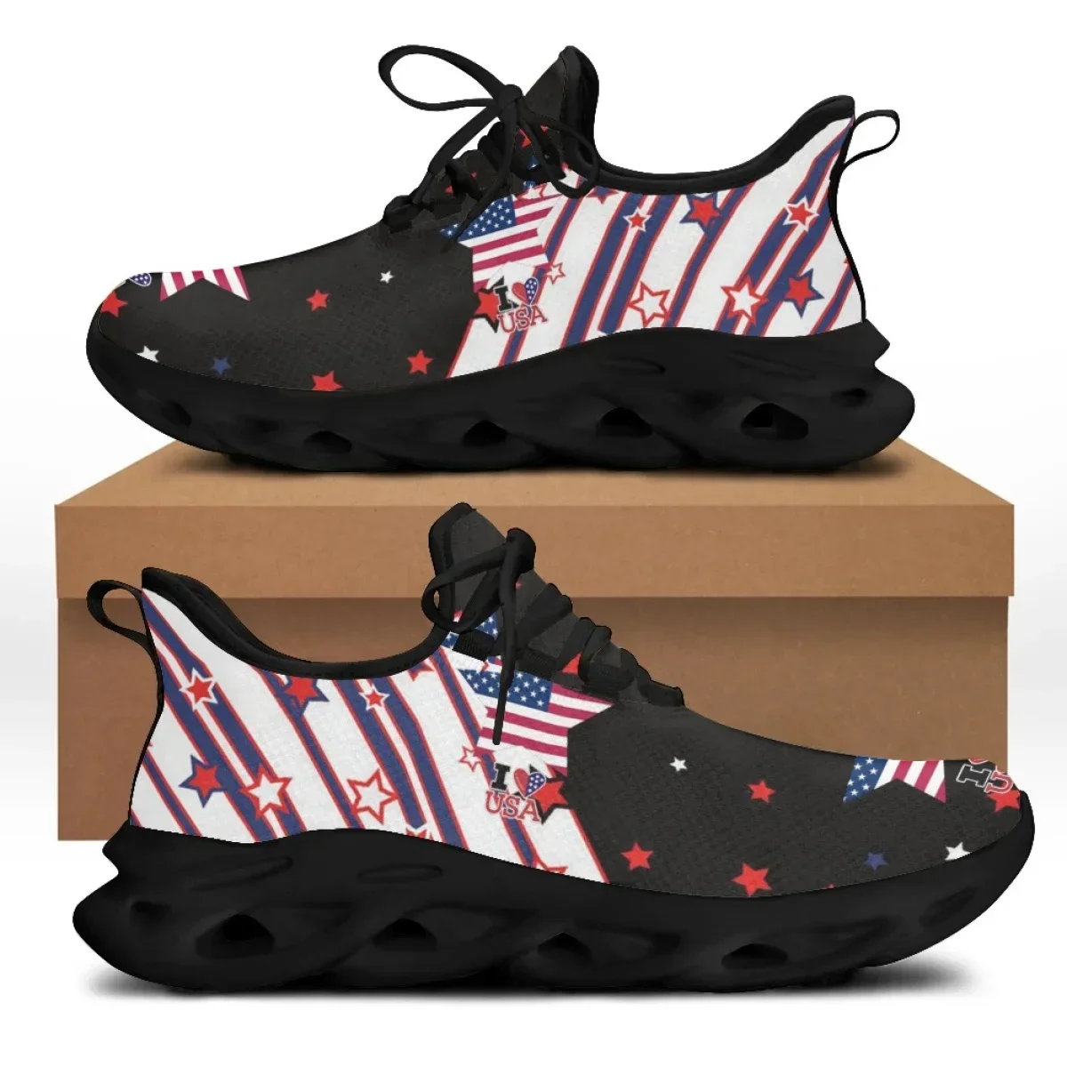 American Flag Statue of Nation Style Print Flat Shoes for Women Cool Sneaker for Female Spring Summer Woman Footwear