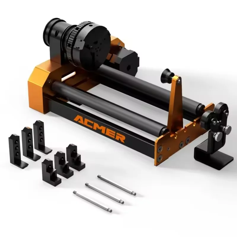 ACMER M4 เลเซอร์โมดูลโรตารี่ 4th แกนโรตารี่สําหรับแกนหมุน CLAMP เส้นผ่านศูนย์กลาง 4-64 มม.อุปกรณ์เสริมพื้นผิวโค้ง 3-Jaw สําหรับแก้ว