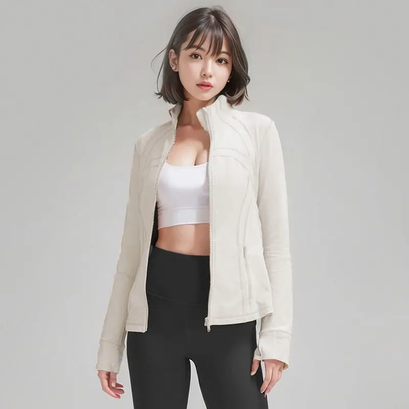 

Yoga women's sports jacket, cardigan, stand up collar zipper, tight jogging long sleeved top, slimming and waist hugging, breath