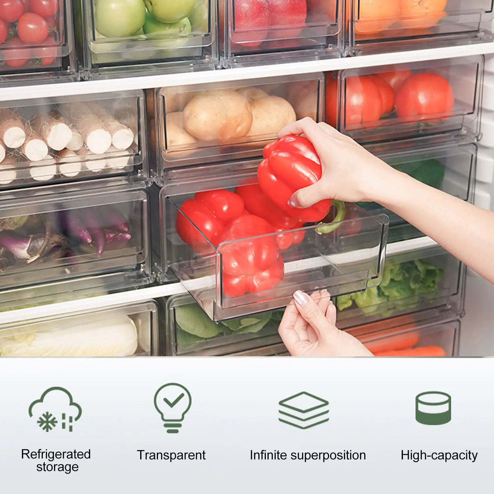 

Stackable Drawer Type Freezer Case Fridge Storage Box Refrigerator Organizer for Vegetables Fruits Household ContainerKitchen