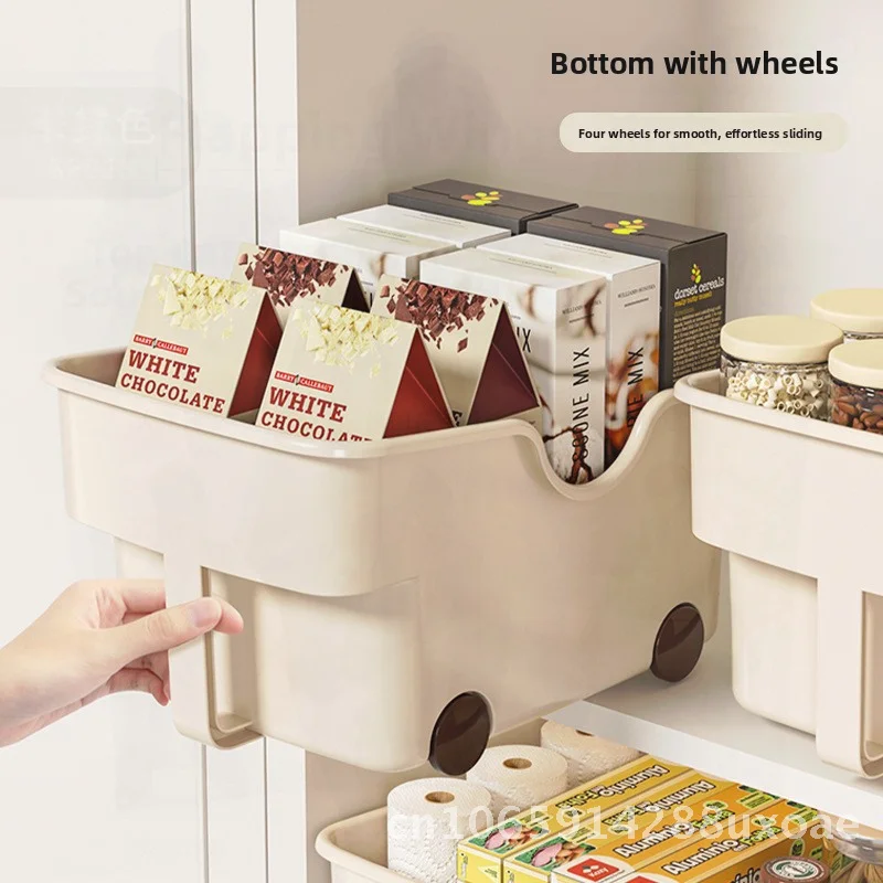 

Deep Kitchen Cabinet Storage Box with Handle Snacks Sundries Organizer Plastic Modern Minimalist Solid Color for Car Bedroom &