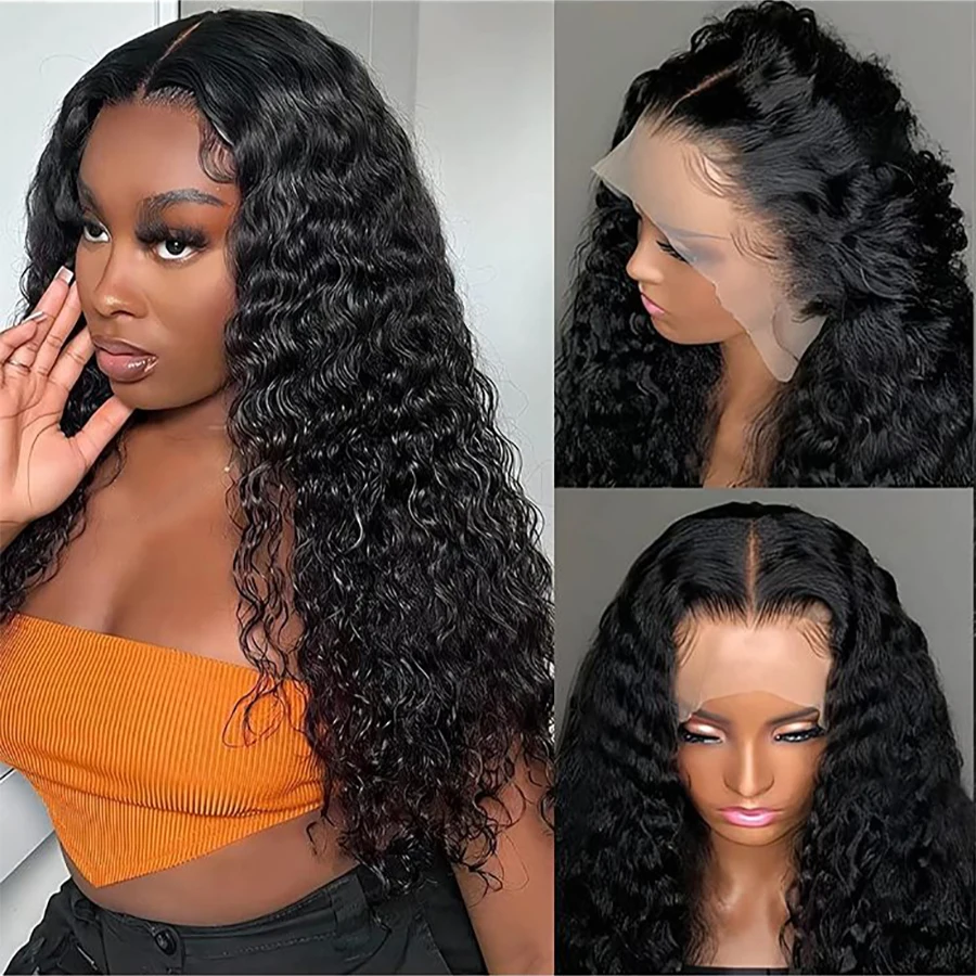 Parrucca da 30 pollici con onda profonda sciolta 13 × 4 pronta da indossare con chiusura in pizzo Parrucche per capelli umani anteriori in pizzo HD ricci d'acqua pre pizzicate