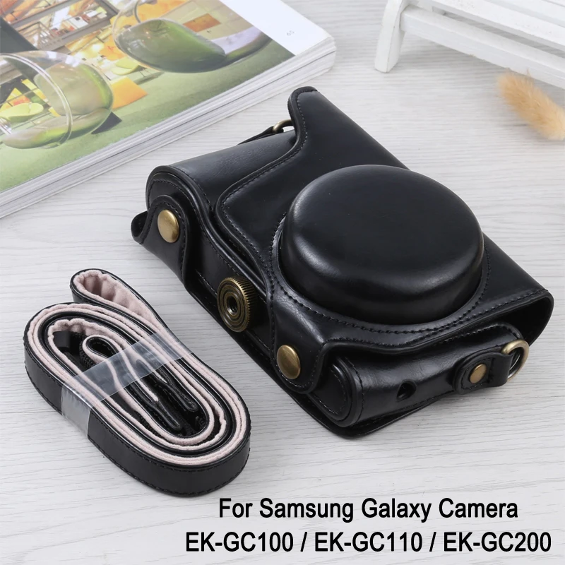 Bolsa de câmera de corpo inteiro para câmera Samsung Galaxy EK-GC100 / EK-GC110 / EK-GC200, capa protetora de couro PU com alça