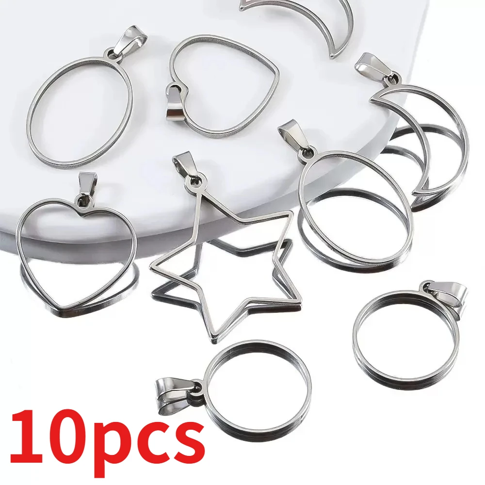 

10Pcs Stainless Steel Frame Mold Pendant Geometric Hollow Circular Square Frame Charm DIY for Necklace Jewelry Making