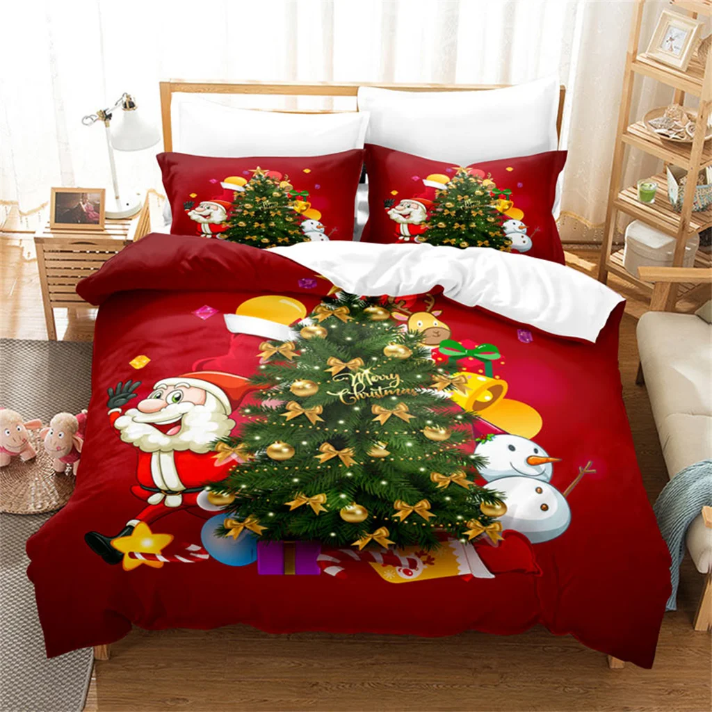 

Christmas Happy New Year Red Santa Claus Queen King Full Size Duvet Cover Bedding Linen Set 2 Seater Bedspread 200x200 240x220
