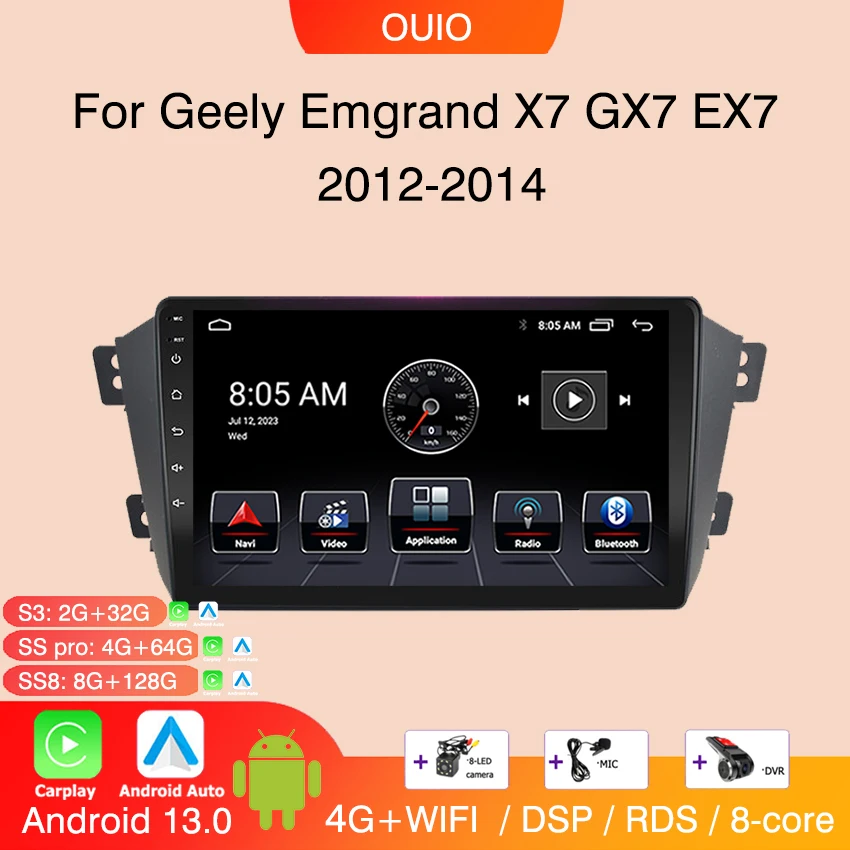 

2DIN Android 13 radio For Geely Emgrand X7 GX7 EX7 2012-2014 Car stereo Multimedia Player Carplay Auto GPS Navigation DSP NO DVD