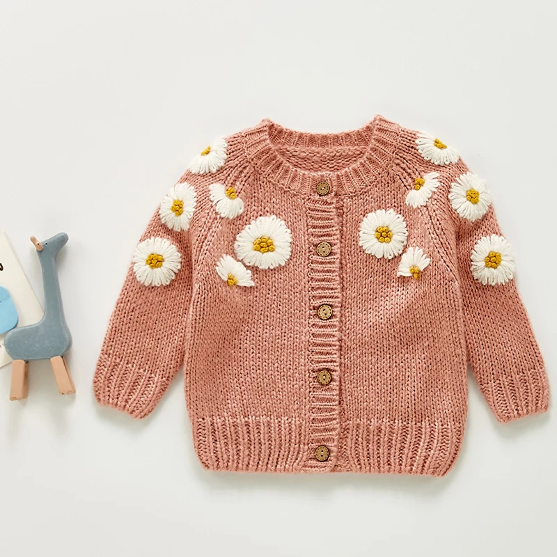 Neonate ricama Cardigan cappotto abbigliamento primavera autunno neonate manica lunga stampa cappotto in maglia bambini bambini ragazze cappotti