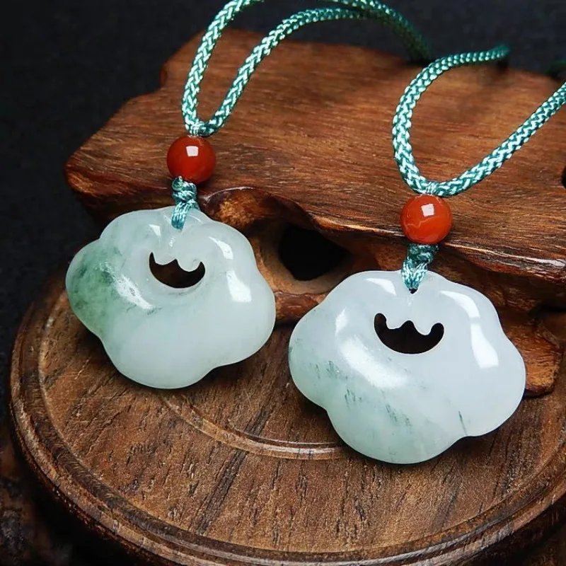 Natural Peach Light Green Jade Hand-carved Peace Lock Pendant Fashion Boutique Jewelry Men and Women Agate Necklace Gift