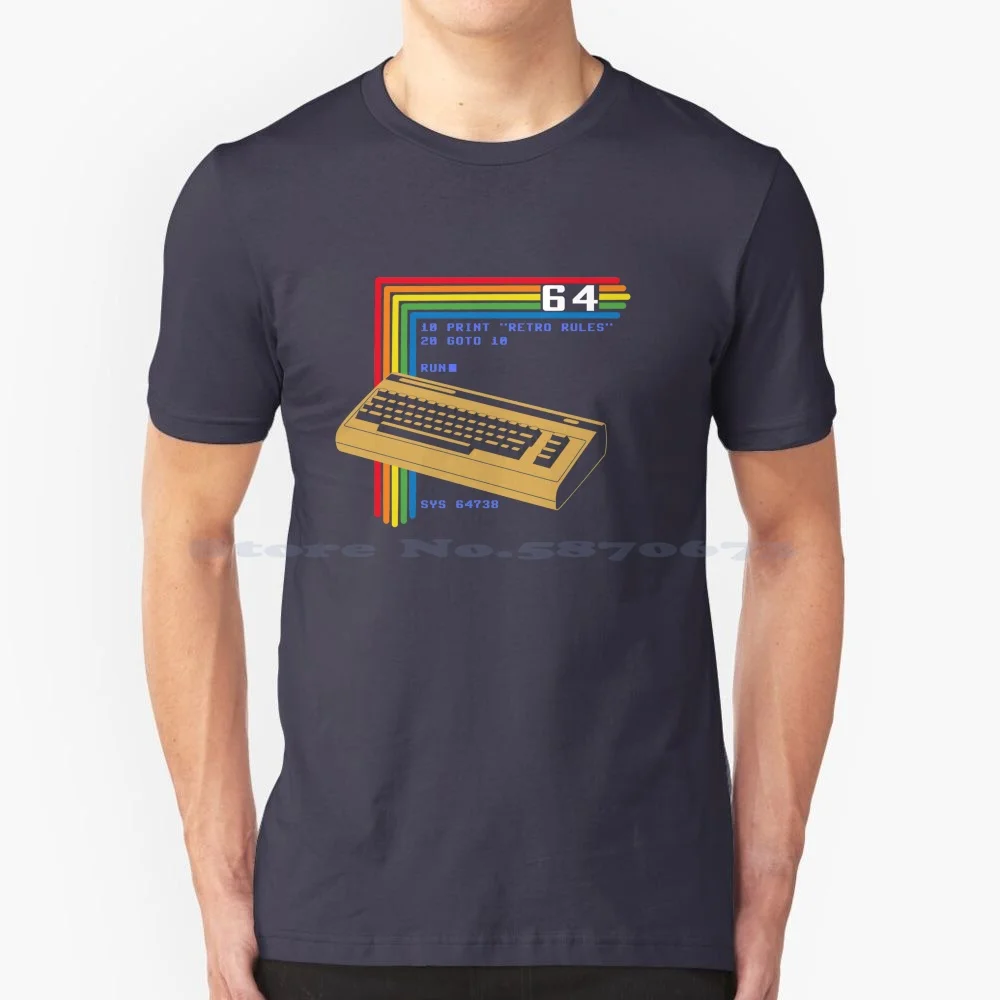 Retro Computer T Shirt 100% Cotton Tee C64 Commodore Computer Retro Keyboard Basic Vintage 80s