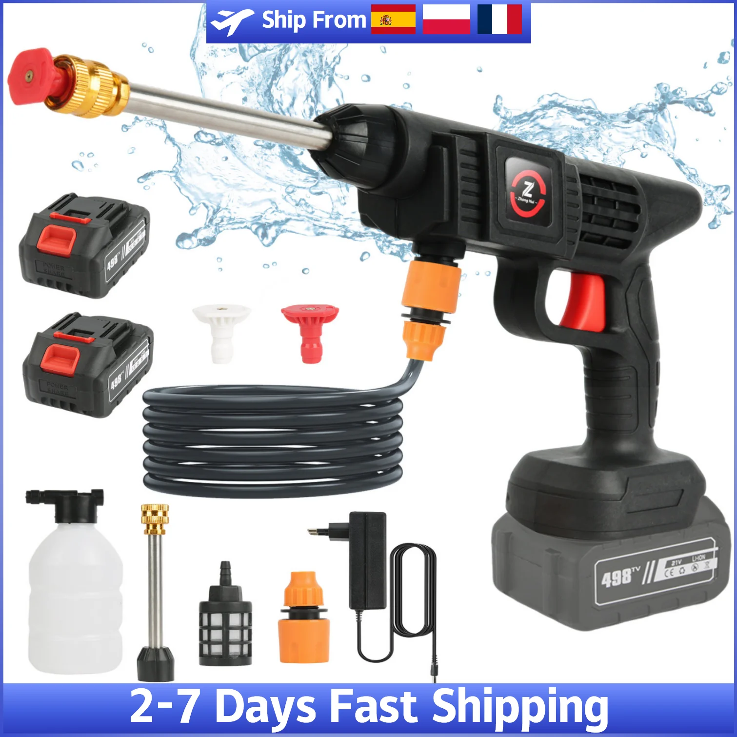 Lavadora a presión inalámbrica, Motor de 21V y 300W, boquilla ajustable de potencia de 70bar, limpiador de jardín para lavado de coches, pistola pulverizadora de doble filtro