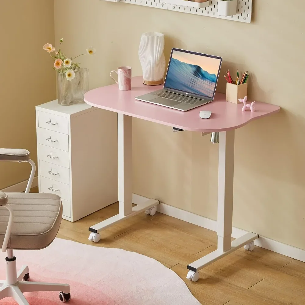 

children Table, Height Adjustable Desk, Cute Desk for Teenager, Student, Rolling Study Writing Desk with Wheels, Kids Table