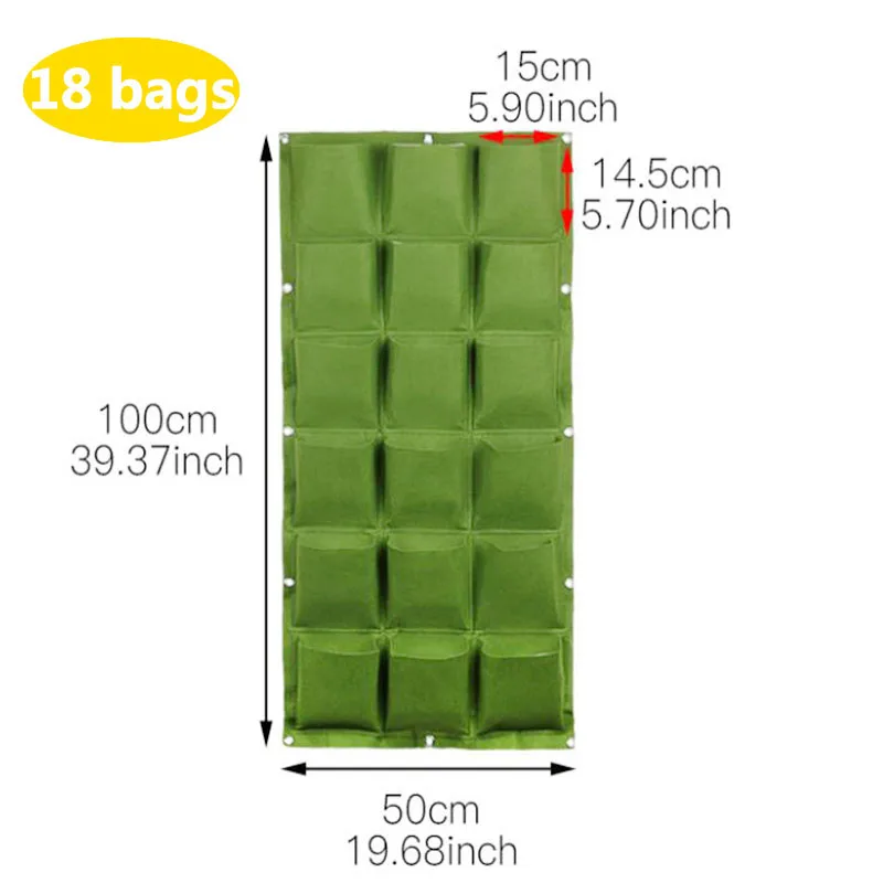 18 Pockets Vertical Wall-mounted Planting Bags Non-woven Fabrics Garden Planter Green Pockets Wall Hanging Bags Garden Tools D2