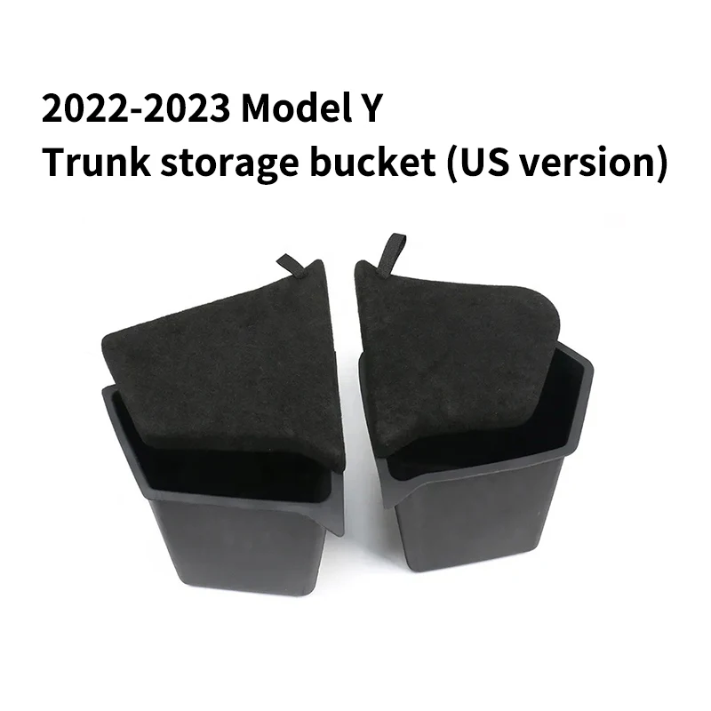 

For Tesla Model Y US Rear Trunk Storage Box Bins Left Right Corner Organizer Accessories Flocked Lids TPE Cargo 2022 2023