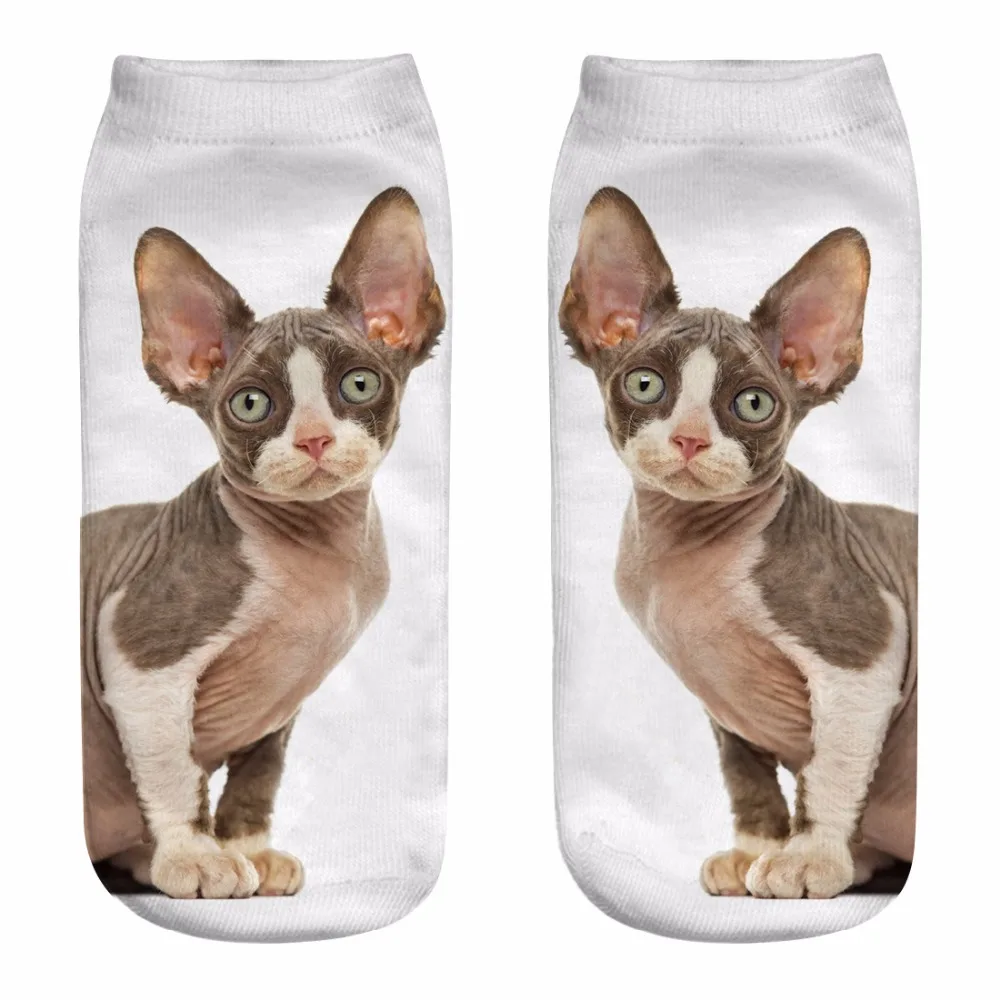 Unisex 3D impressão gatinho tornozelo meias, feminino engraçado animal meias, bonito dos desenhos animados gato meias, moda feminina, Dropship