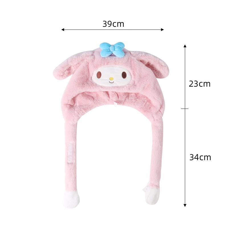 Kawaii Sanrio Plush Accessories Cartoon Kuromi My Melody Cinnamoroll Movable Ear Cap Warm Cute Beauty Hat Toys for Girls Gift