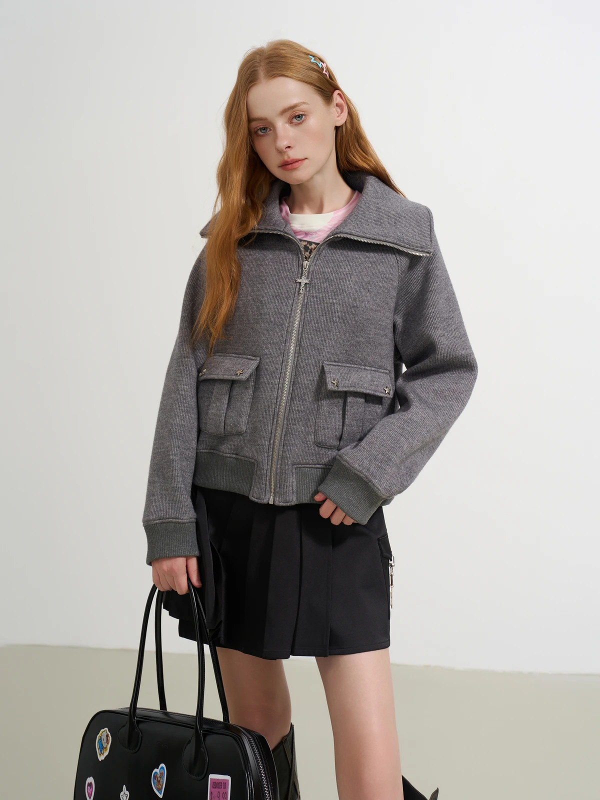 

Sofitte Thiened Casual Jaet for Women with Stand Collar And 3D kets ey Workwear Sle Warm ort Outerwear Coat