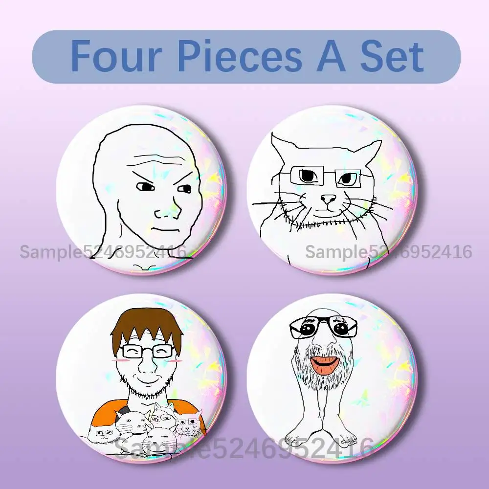 W-Wojak Soyjak Memes 4 Pieces Set Badge Set Fashion Brooches for Women Men Backpack Accessory Bag Badge Jewelry Gift