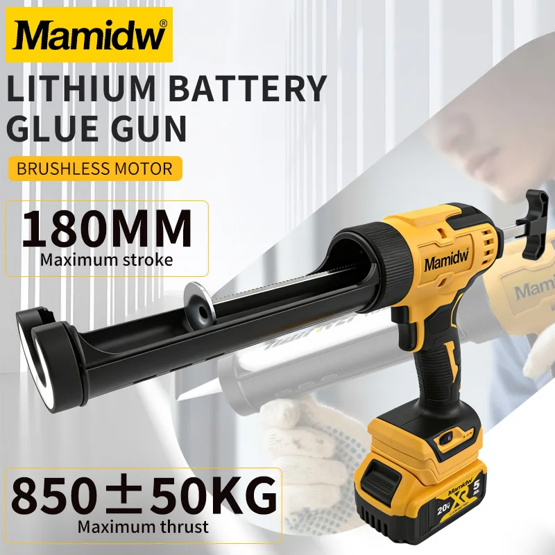 Pistolet do uszczelniaczy bezszczotkowy Mamidw, skok maks. 180 mm, siła ciągu maks. 850±50 kg, elektryczny pistolet do kleju litowego do zastosowań w budownictwie, uszczelniaczach i klejach do szkła,