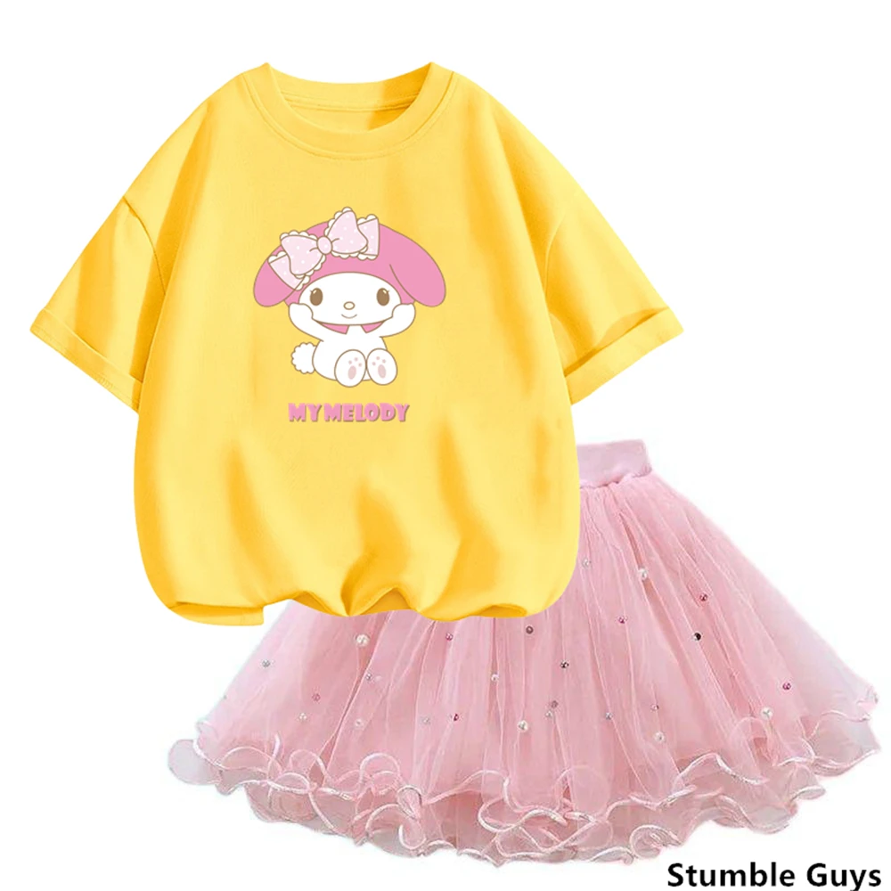 kawaii my melody 2pcs TUTU Skirt Set Summer cuteT-shirt and Fluffy Tulle skirt Outfits Children Party Birthday Clothes