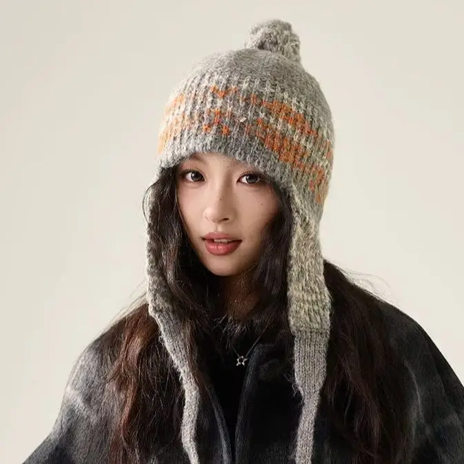 Women's Ear-Covering Knit Hat Fair Isle-Style Sweet Cute Jacquard Ethnic-Inspired Warm Wool Hat Soft Stretchy.