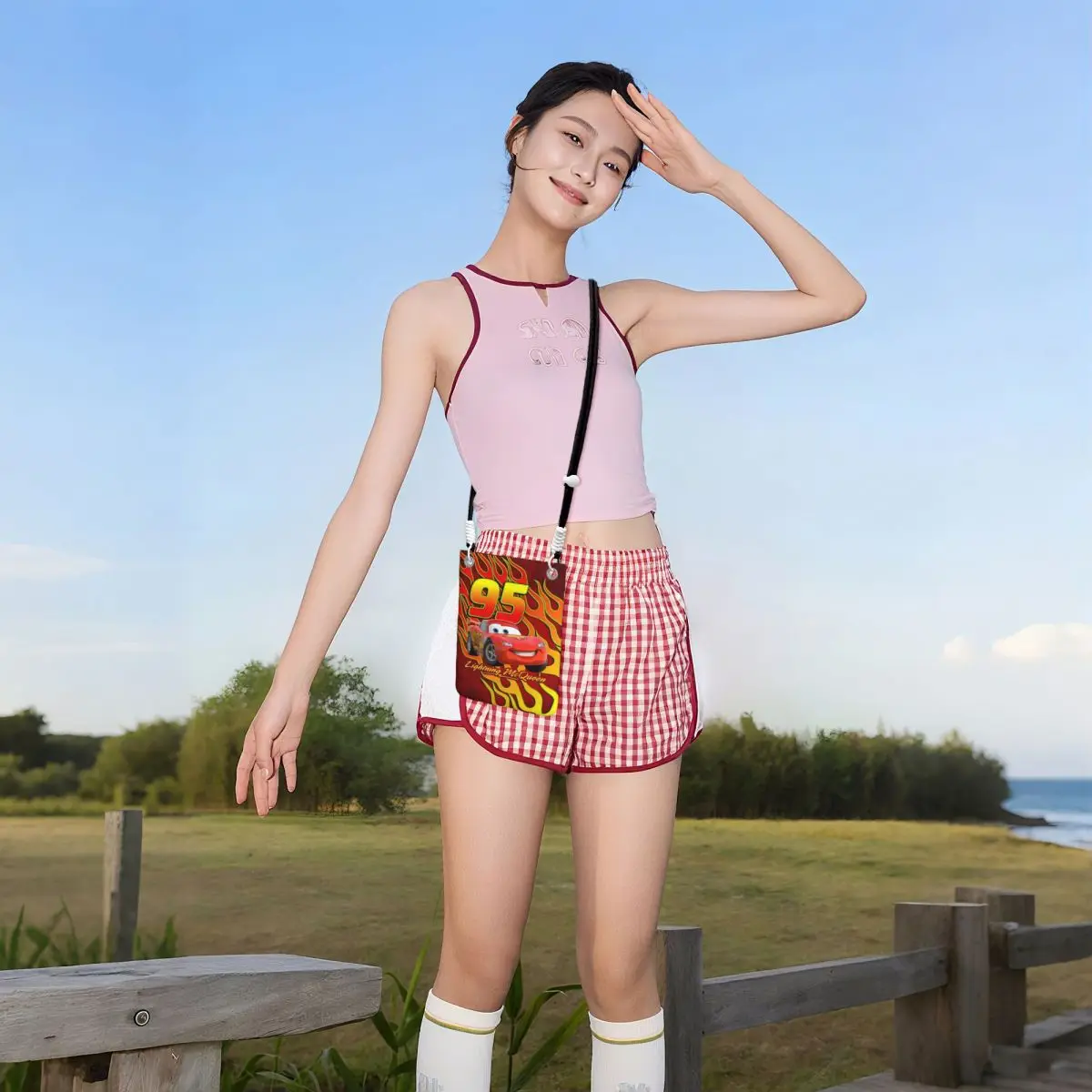 مخصص البرق ماكوين محفظة الهاتف الذكي مع حزام سباق السيارات حقيبة كروسبودي النساء الرجال تشغيل حقيبة الهاتف المحمول