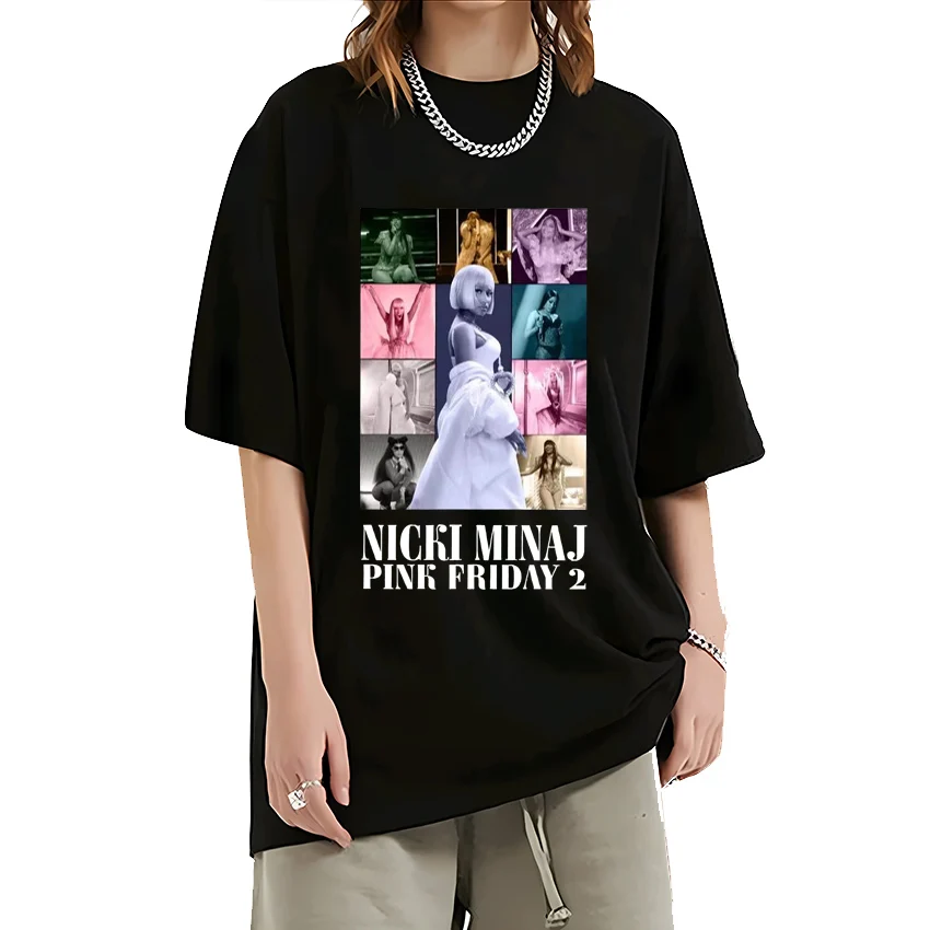 

Rrapper Nicki Minaj Pink Friday 2 Concert Eras Tour T shirt Men Women's Oversized short sleeve Street Hip Hop Unisex Cotton Tees