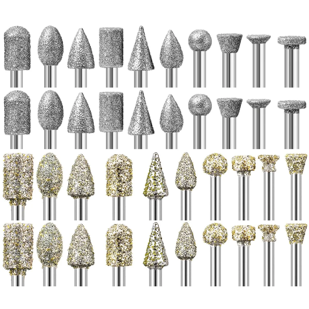 40PCS Diamond Grinding Burr Set, 46/120 Grit, 1/8