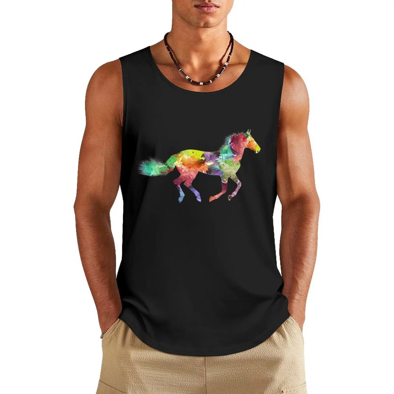 

Rainbow Horse Colorful Tank Top sleeveless vest men gym top Men's singlets