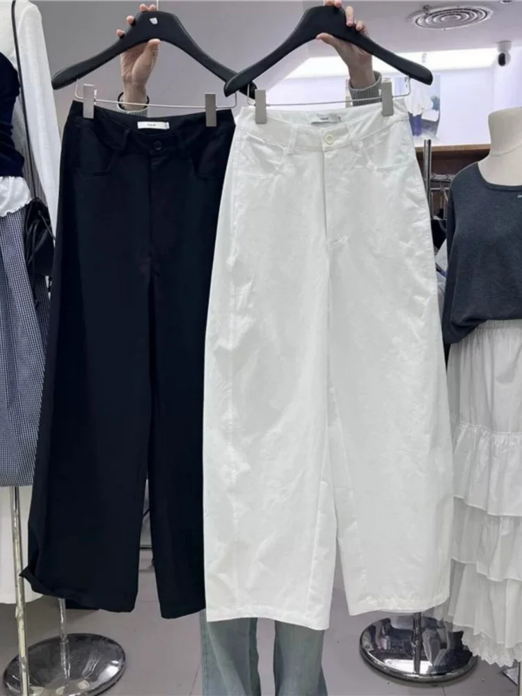 

High Waist Straight Leg Pants Women's Lazy Pants Spring Summer New Style White Drapey Loose Long Trousers Commute Style