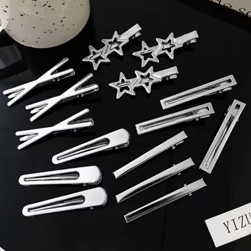 8 Stück Mädchen-Haarspangen Silberne Metall-Entenschnabelclips Damen-Haarklammern Seitliche Ponyclips Damen-Haarspangen Haaraccessoires – Detail 6