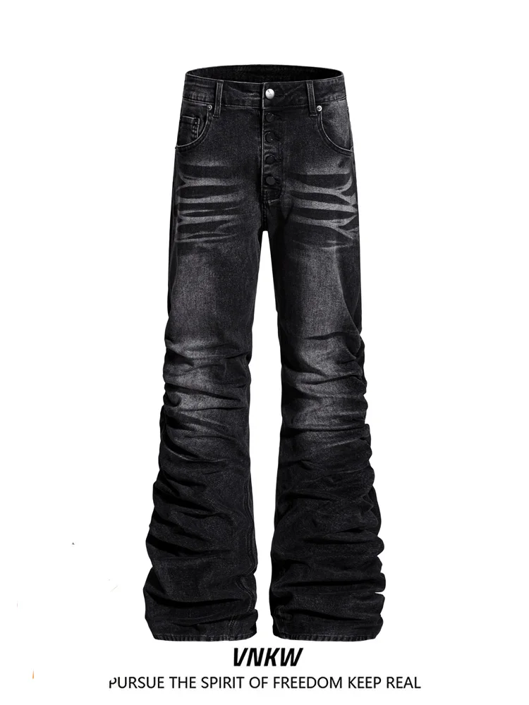 

Джинсы Cleanfit в стиле ретро с молниями для мужчин и женщин, плиссированные брюки с микро-расклешенными брюками, прямая рабочая одежда, повседневные джинсы