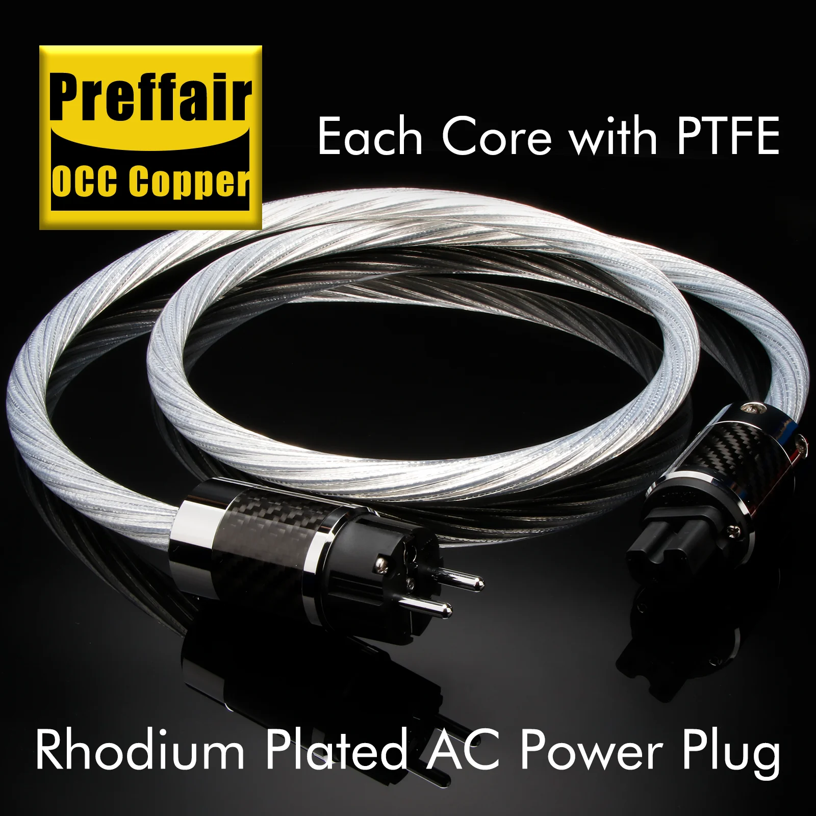 Hifi Power Cable 8N OCC Silver Plated Carbon Fiber amplifier cable  EU/US/AU Power Plug Gold Plated Power Jack