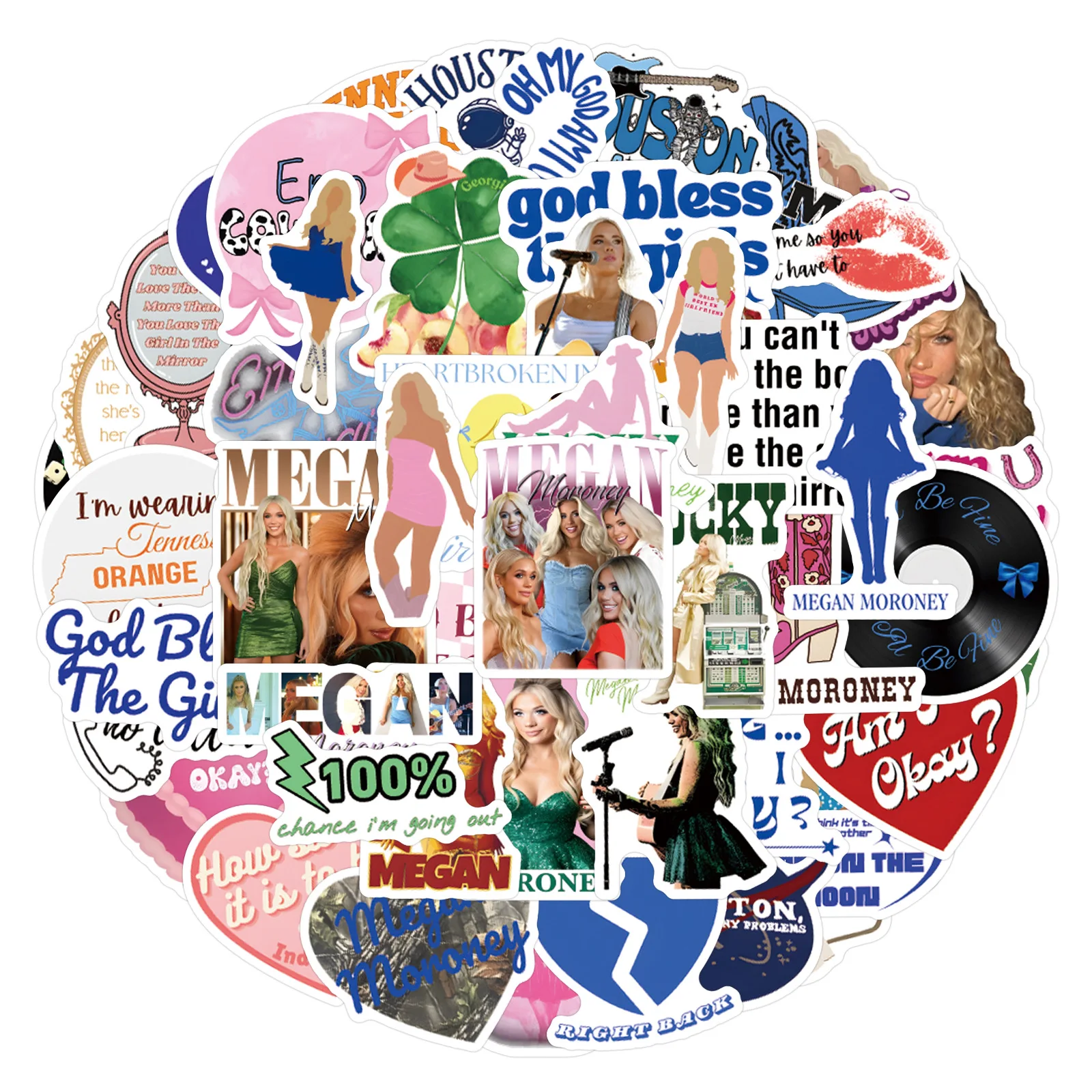 55 قطعة من ملصقات المغني ميغان موروني لتزيين حساب اليد DIY جراب هاتف كوب ماء ملصقات PET مقاومة للماء