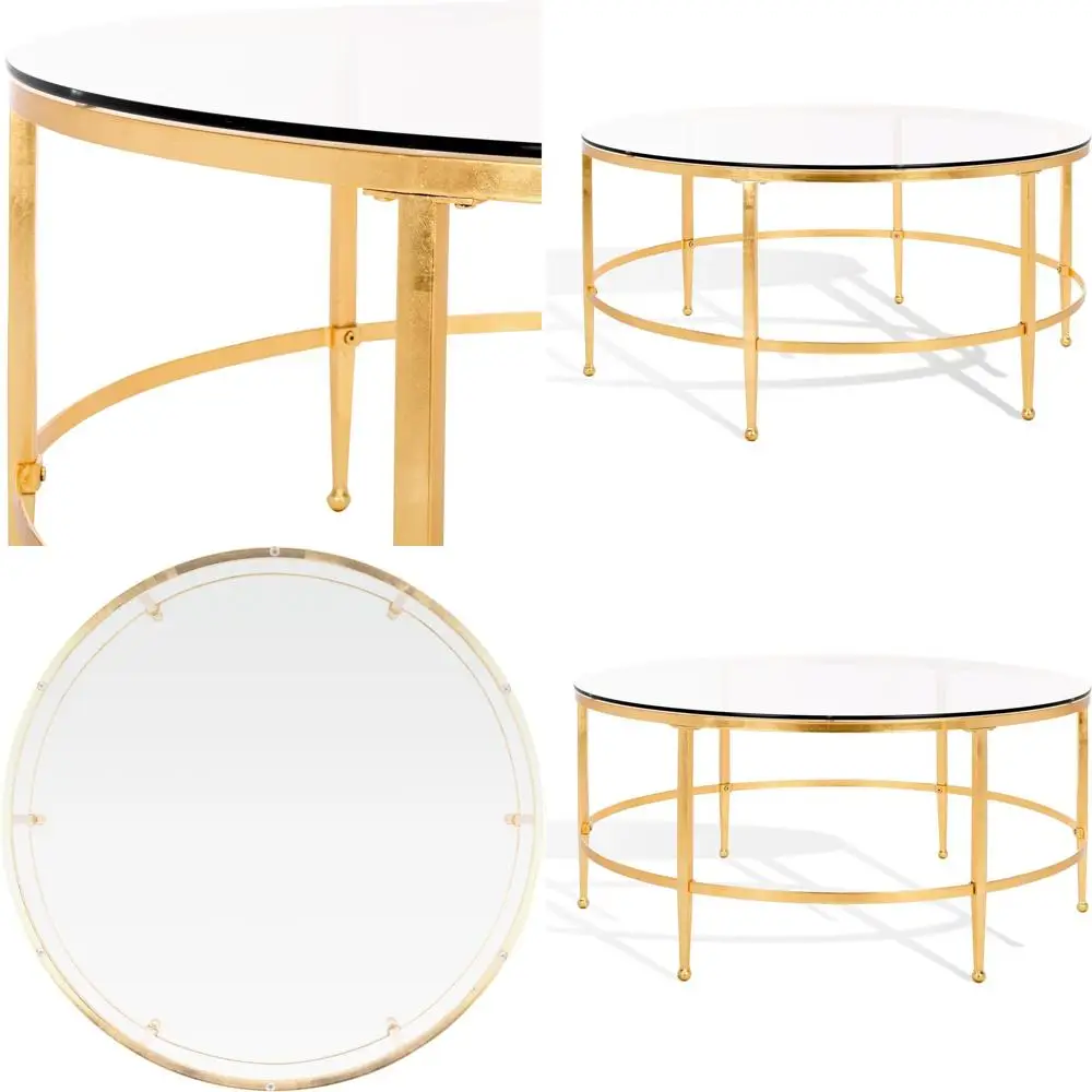 

American Homes Collection Edmund Antique Gold Glass Couture Cocktail Table