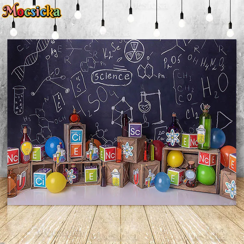 Mad Science Photography Backdrop Fun Scientist Subject Blackboard Back To School Birthday Party Portrait Background Photo Studio