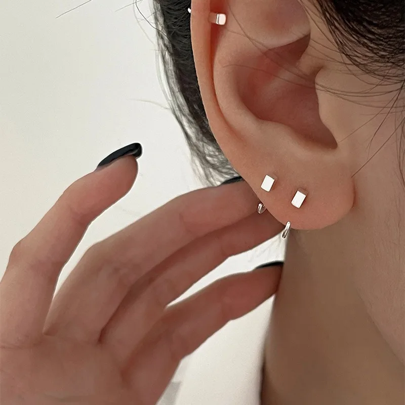925 Sterling Silver Geometry Hoop Earring For Women Extremely Fine Versatile Office Fashion Jewelry Gift Dropshipping