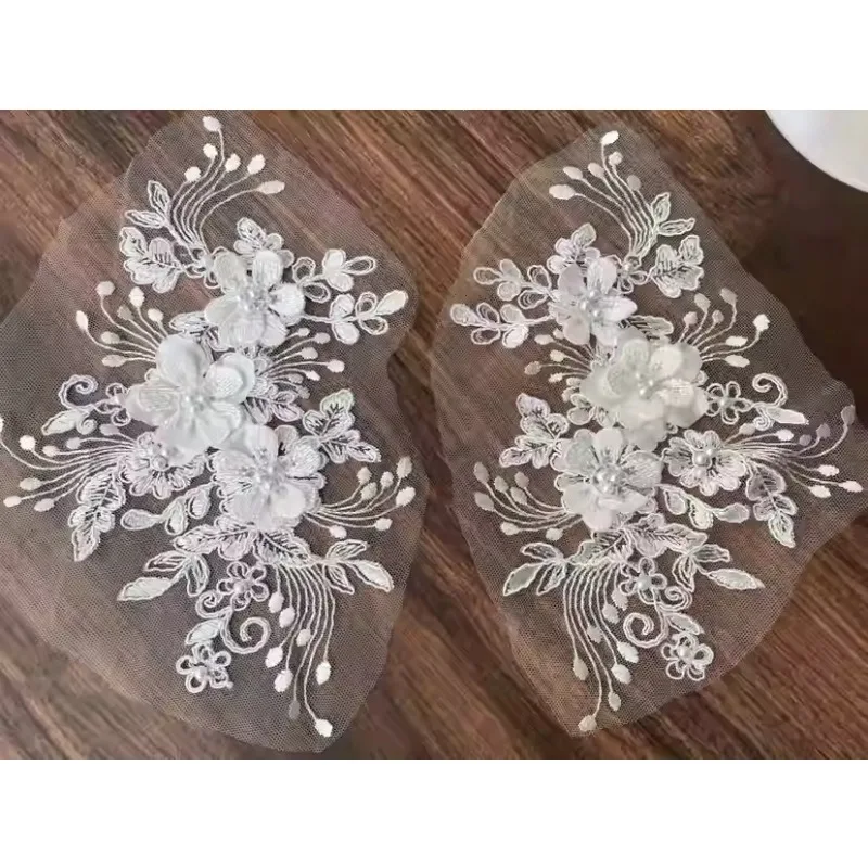 

2 шт., Новинка: Изысканная объемная вышивка бисером и кружевом, имитирующая кости, на сетчатой ткани, для рукоделия, одежды, свадебных нарядов