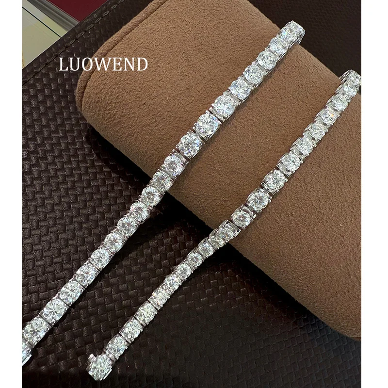 LUOWEND 100% 18K White Gold Bracelet Luxury Classic Style 9.0CT/14.18CT Real Natural Diamond Bracelet for Women Fine Jewelry