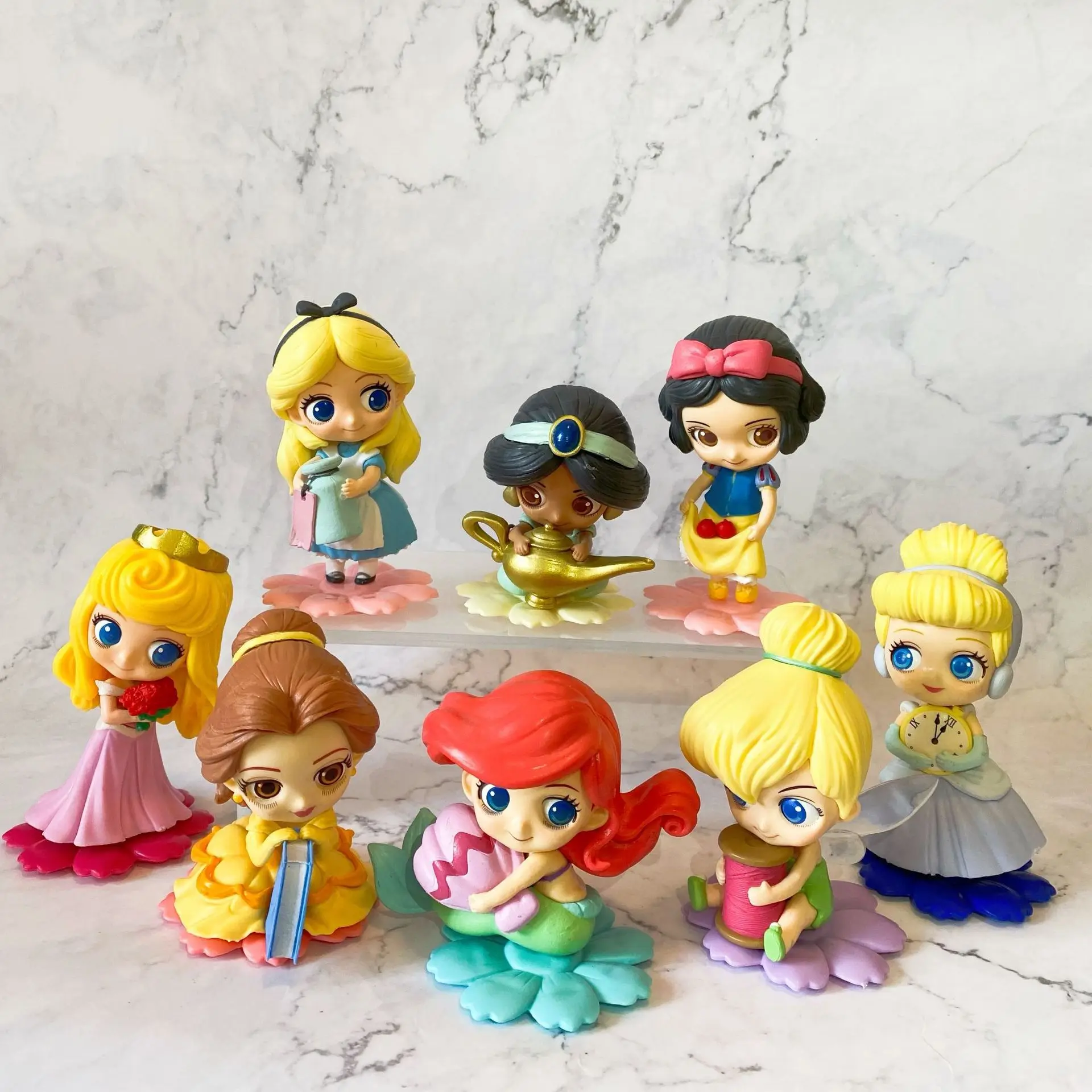 Figuras de acción de Disney para decoración de tartas, modelos de Pvc de 8-12cm, Blancanieves, Bella, Cenicienta, Ariel, Jasmine, Alice, Hobby Toys