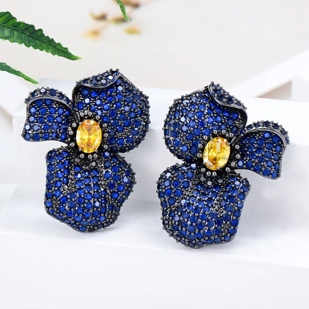 

Missvikki 4 Colors Luxury Big Bloom Flower Earrings High Quality Cubic Zirconia European Wedding Party Show Best Gift Jewelry