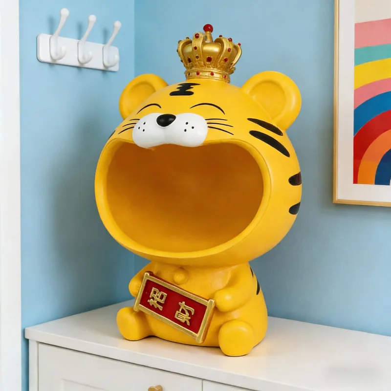 Cute Big Mouth Cat Storage Resin Ornament,Lucky Cat Statue Resin Creative Laughing Cat Keybox Home DecorationDesktop Accessories
